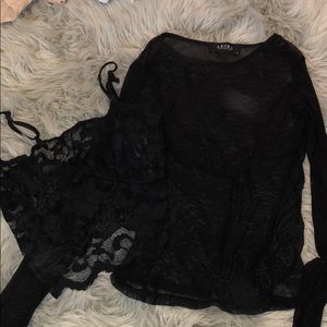 Long sleeve mesh top with lace bralette